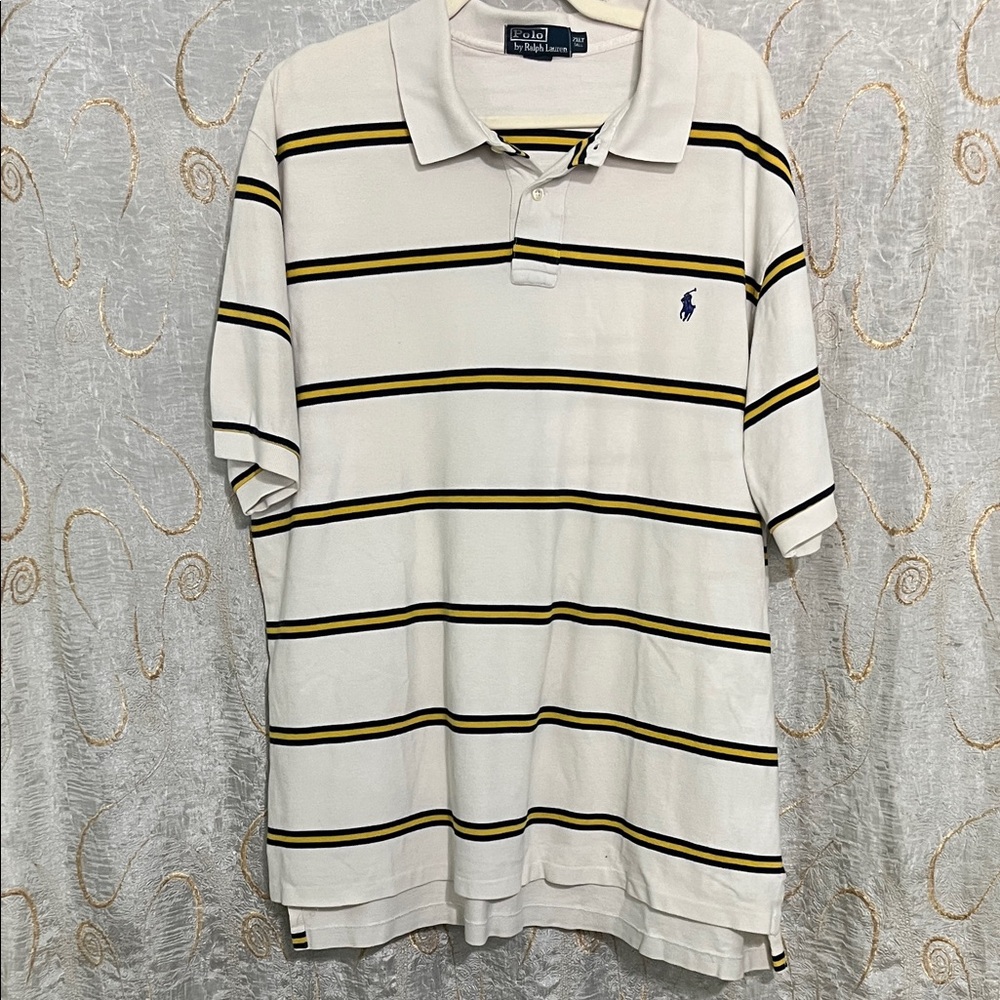 Polo by Ralph Lauren Men's Cream and Black Striped Polo